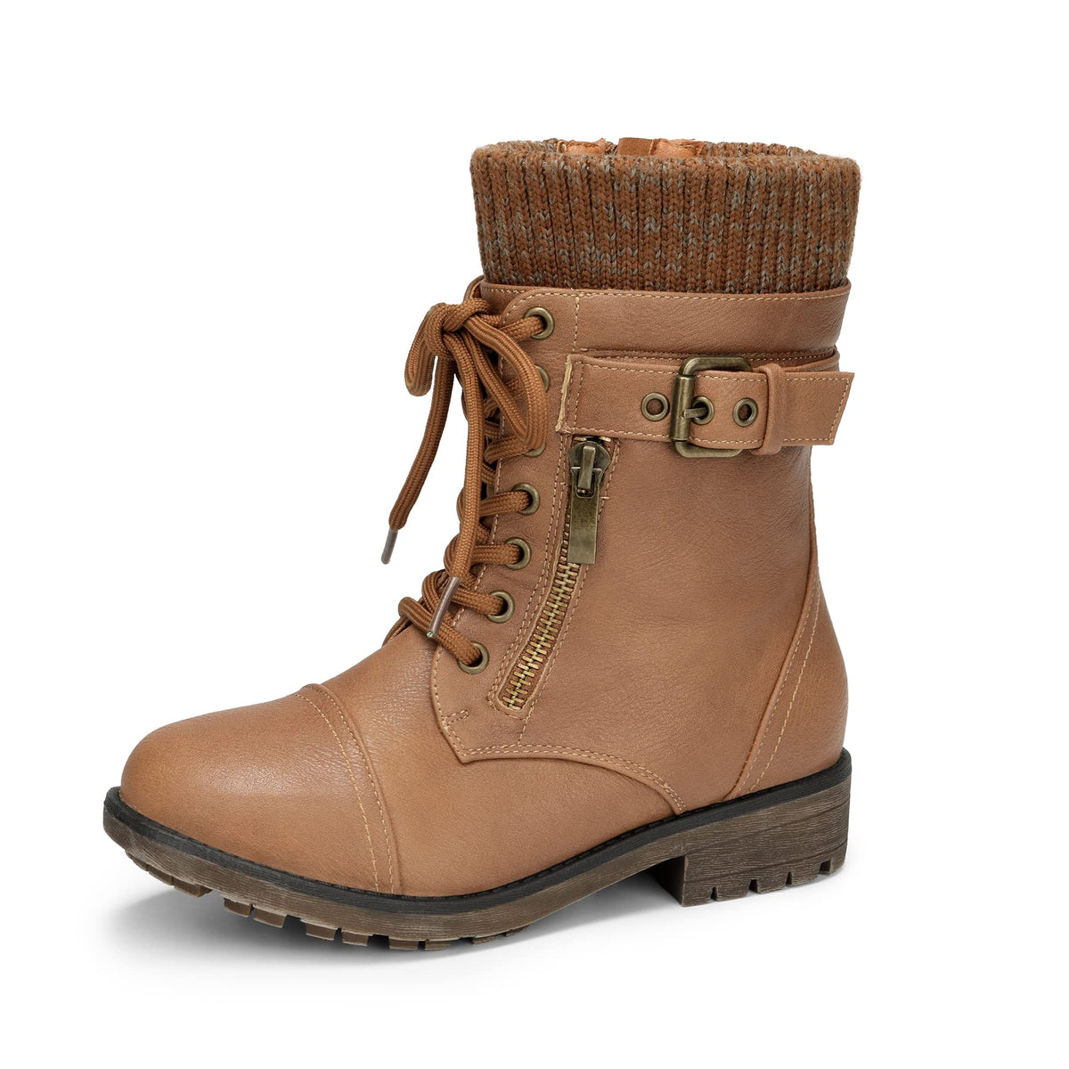 DREAM PAIRS Girl's Combat Lace up Mid Calf Boots