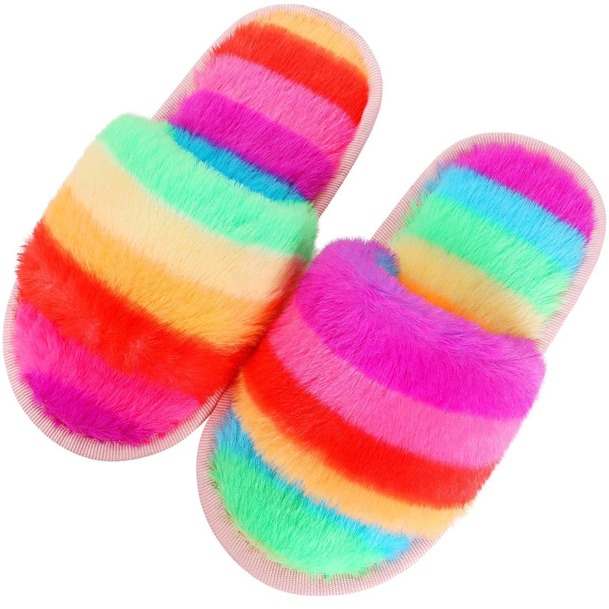 techcity Boys Girls Fuzzy House Slippers Cute Comfy Faux Fur Slip On Fluffy Plush Open Toe Home Slides for Kids Indoor Outdoor Warm Shoes