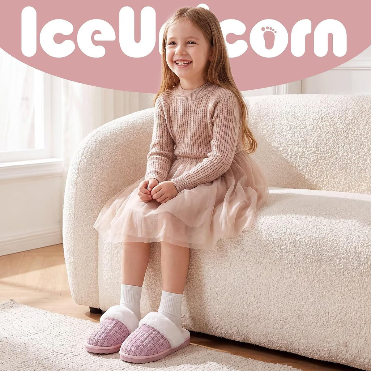 IceUnicorn Kids Slippers Girls Boys Fuzzy House Shoes Bedroom Slides
