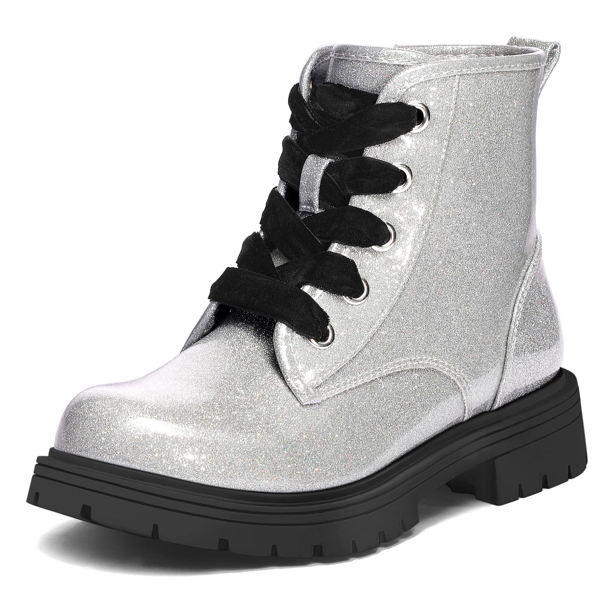 K KomForme Girls Glitter Ankle Boots Kid Combat Shoes With Side Zipper
