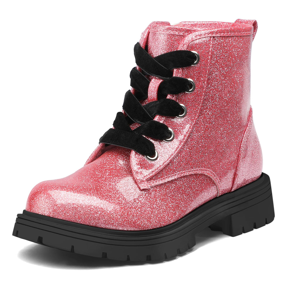 K KomForme Girls Glitter Ankle Boots Kid Combat Shoes With Side Zipper