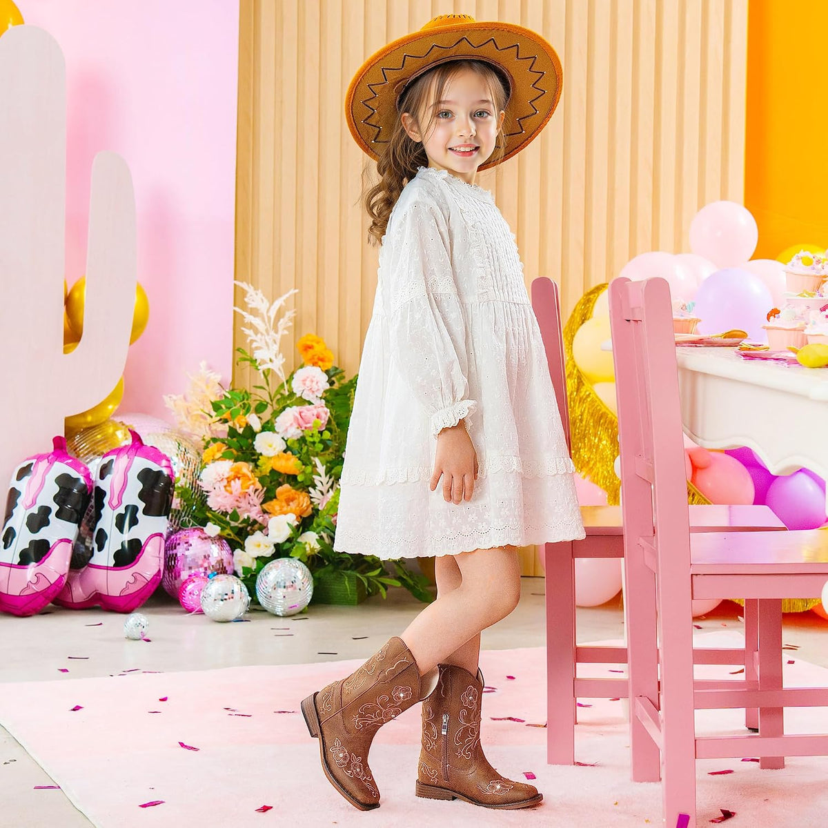 Motasha Girls Cowboy Boots Western Floral Little Big Kids Cowgirl Boots