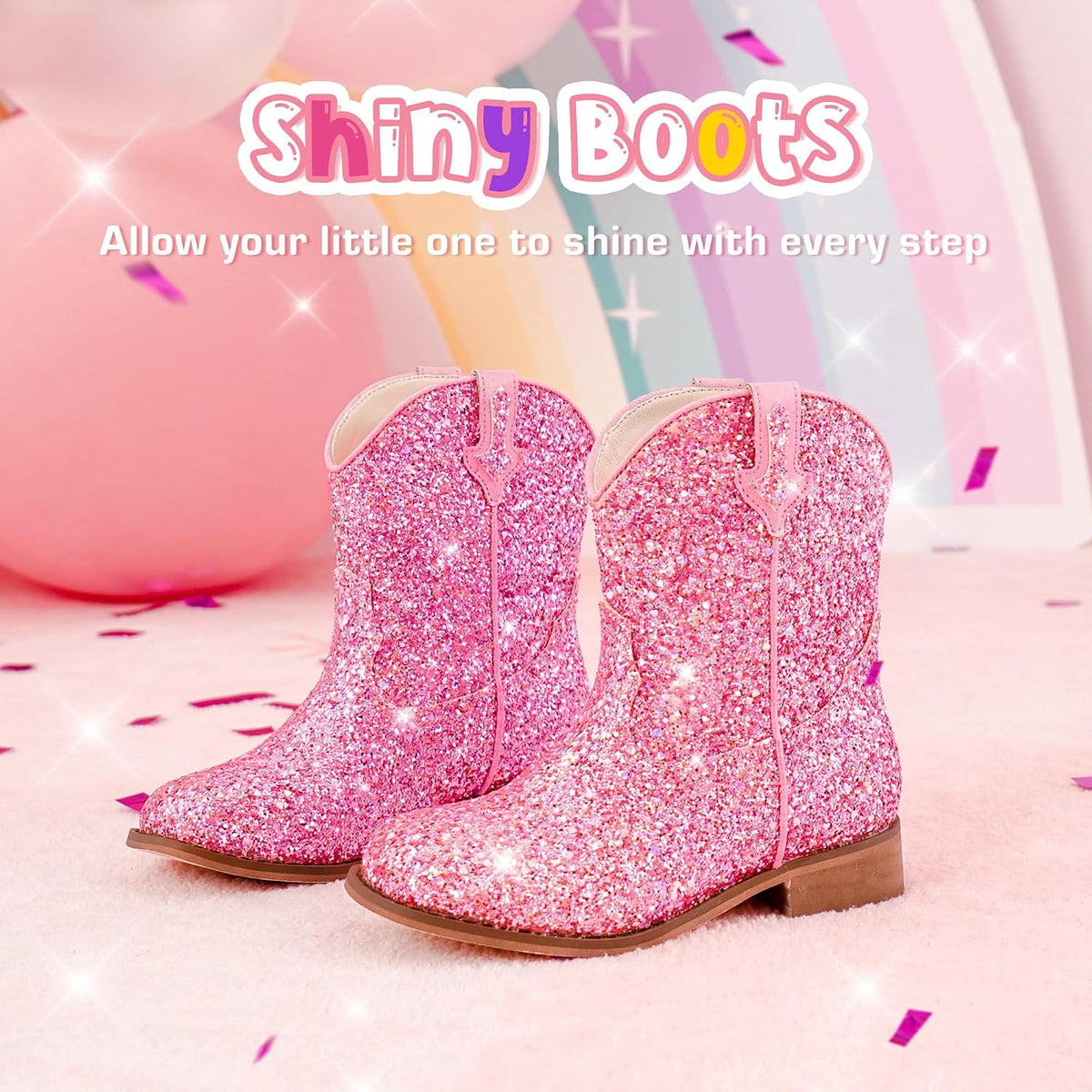 Motasha Toddler Girls Cowgirl Boots Glitter Toddler Cowboy Boot Ankle Girls Boots Little Kids Horse Riding Shoes Party Birthday