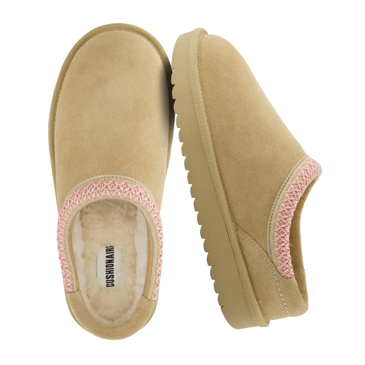 CUSHIONAIRE Keto Genuine Suede Leather Kids Slippers for Boys and Girls – Cozy Slip-On Mule House Shoes with Faux Fur Lining, Cushioned Memory Foam Comfort
