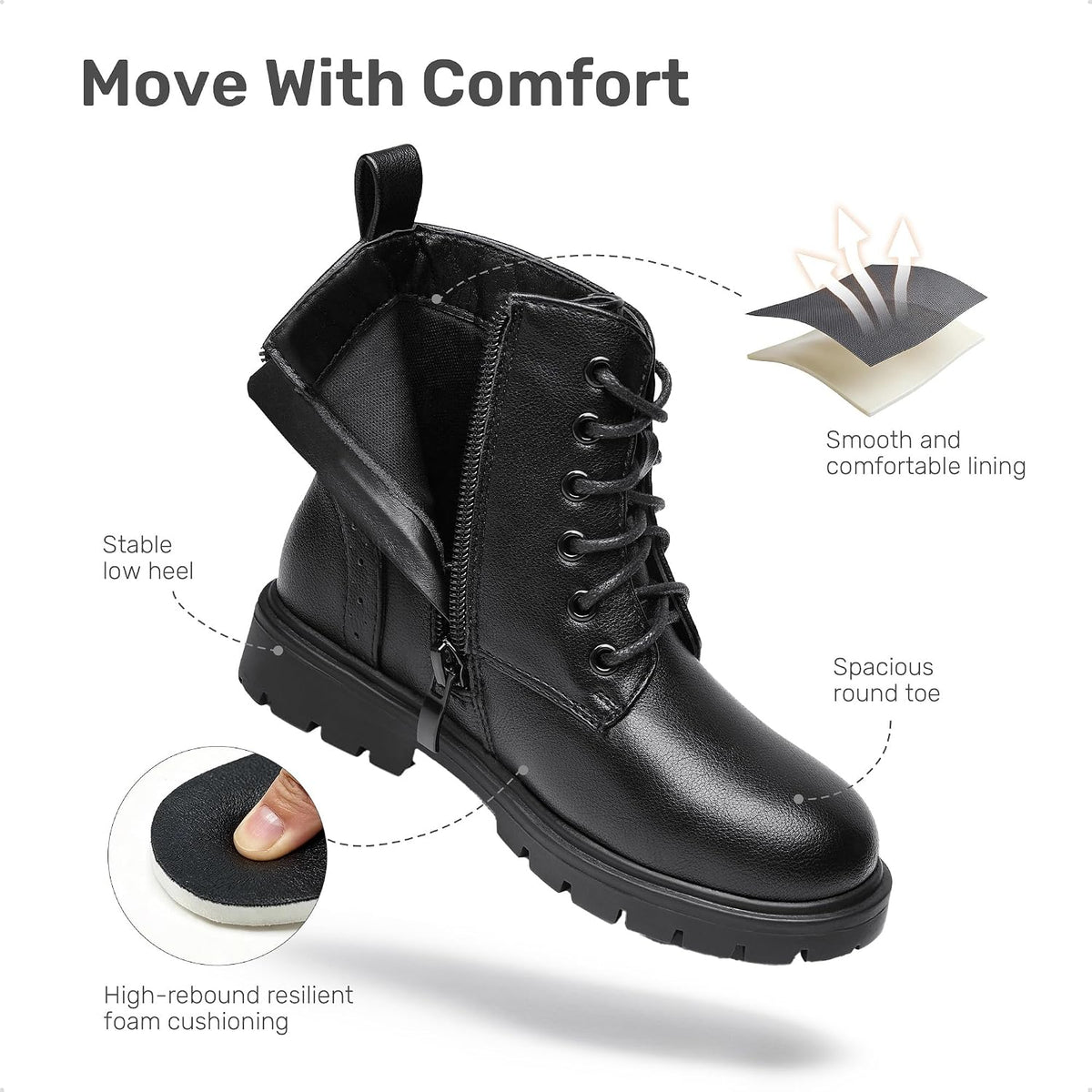 DREAM PAIRS Girls Ankle Combat Boots Boys Kid Shoes
