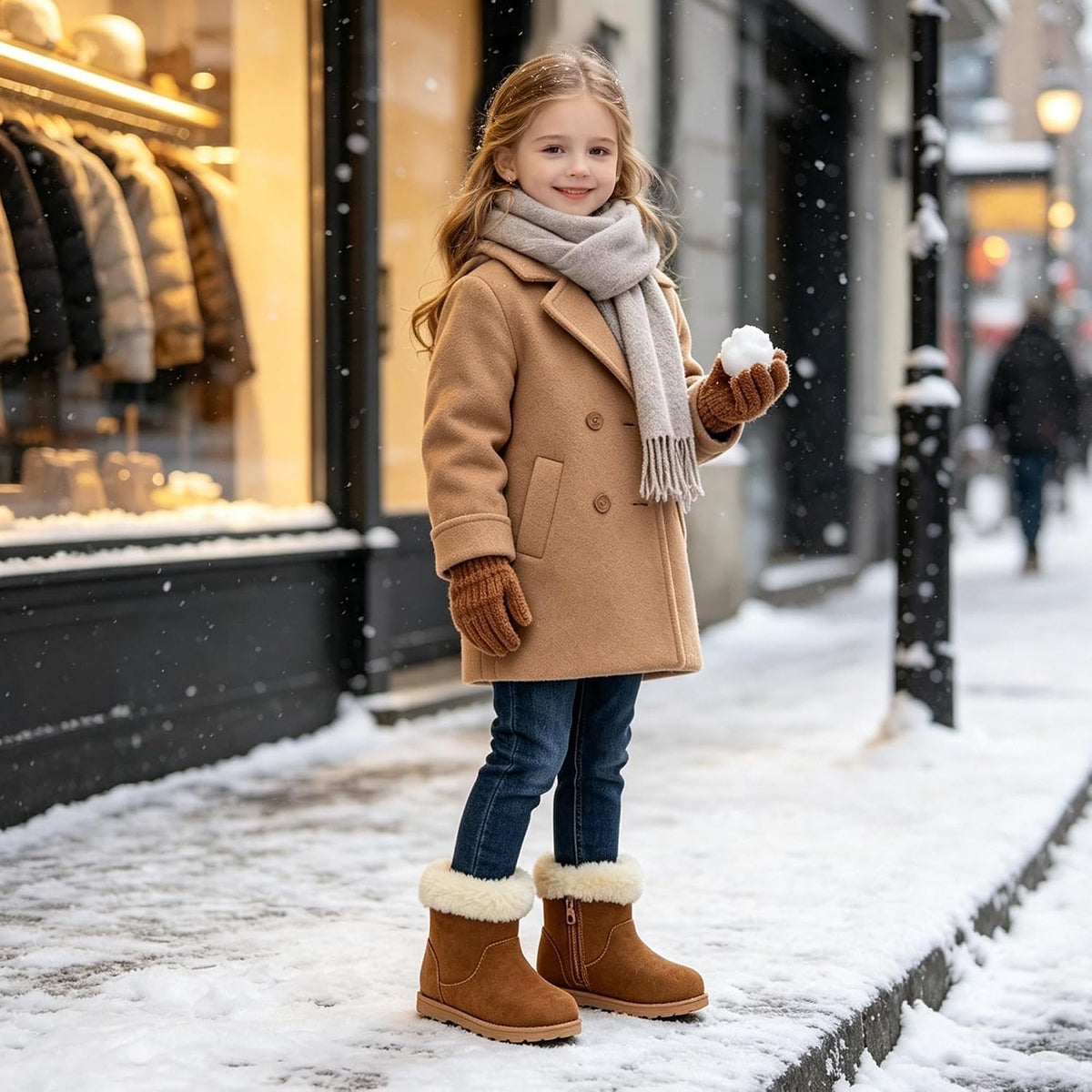Vonair Girls Fuzzy Warm Winter Short Boots with Furry Faux Fur Lining Bootie Shoes for Toddler Little Big Kids Girls