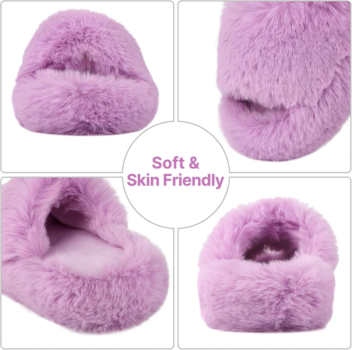 KOUECI Girls Fuzzy Plush Slippers丨Kids Open Toe Fluffy Memory Foam Slippers丨Slip on Warm Soft Furry Slides Indoor Outdoor House Shoes