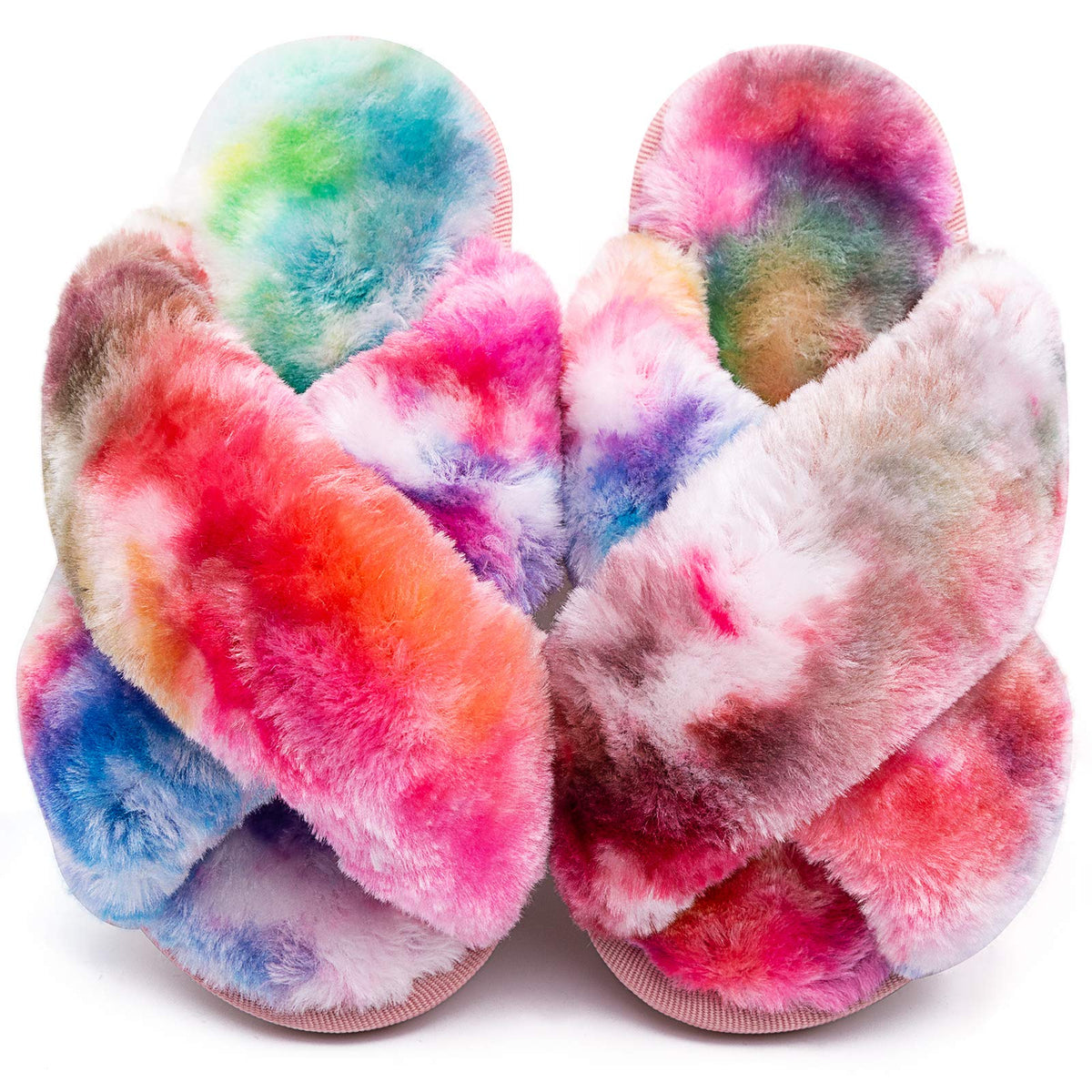 Girls Fluffy Slippers Kids Open Toe House Shoes Soft Plush Slides Sandals