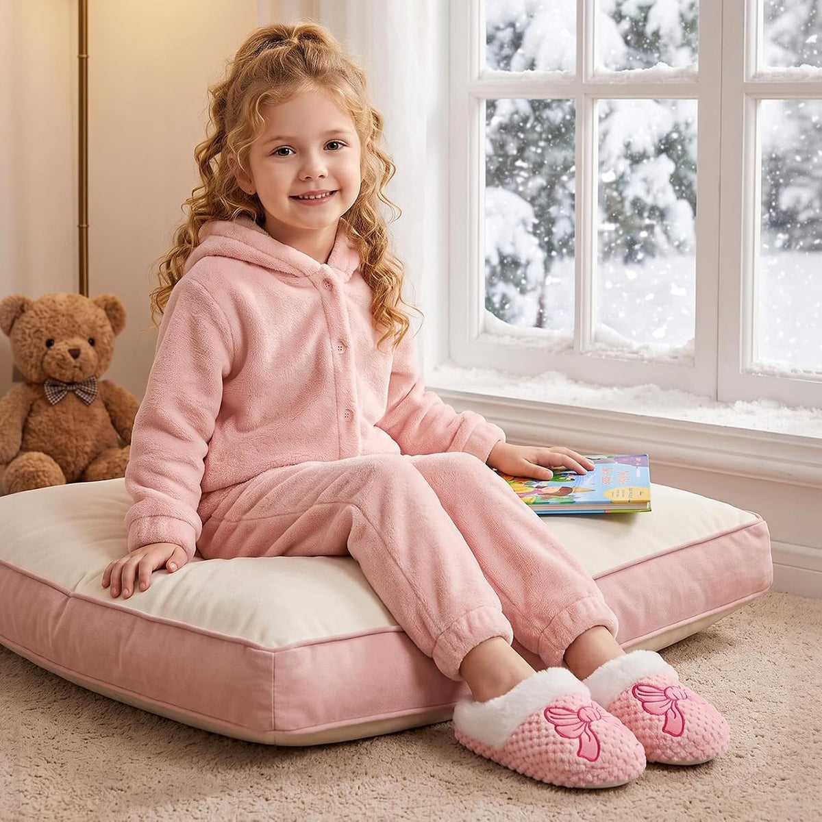 Toddler Slippers Cute Warm Girls' Fluffy House Slides Shoes