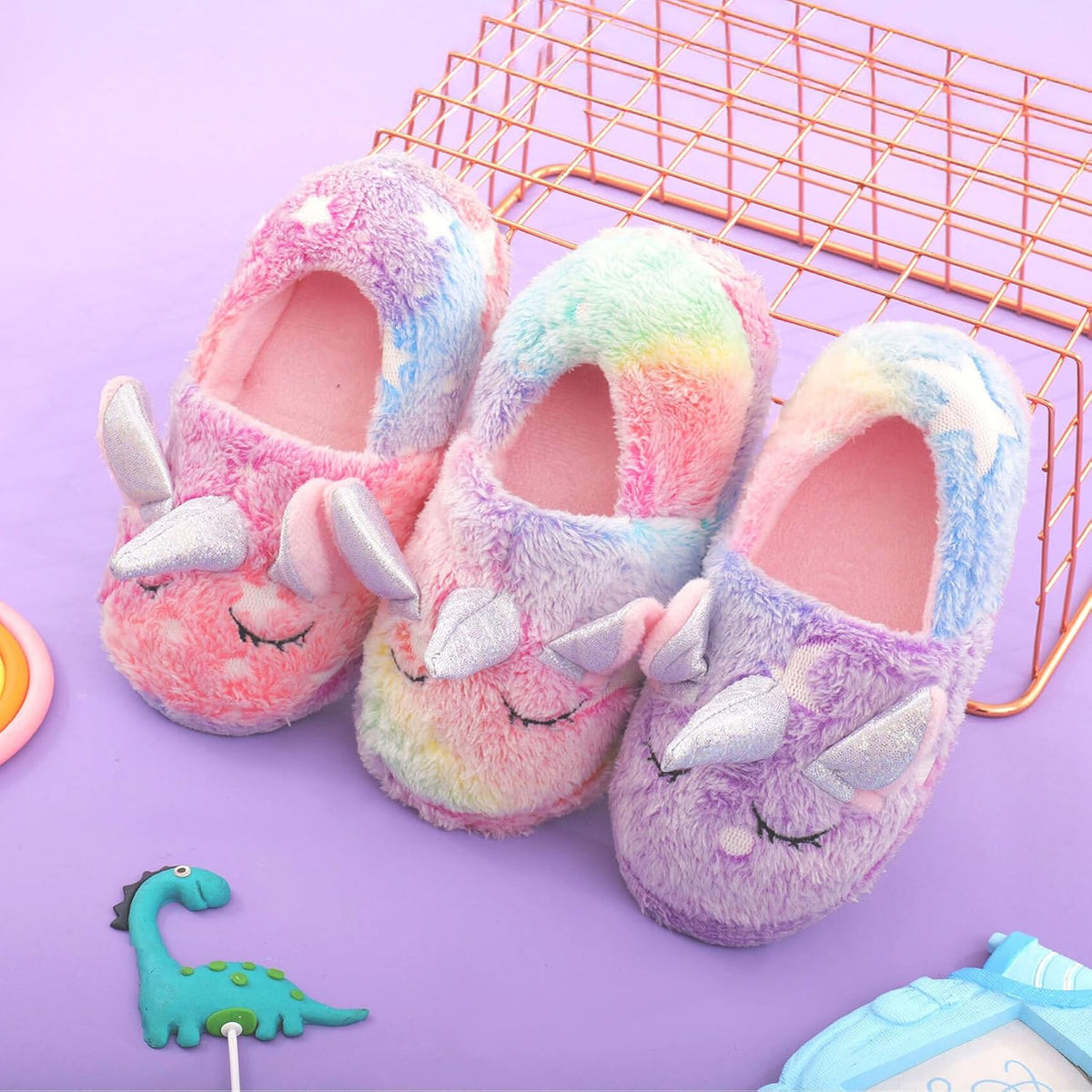 Kids Unicorn Slippers Boys Girls House Shoes Non Slip Warm Indoor Slipper Shoes Plush Cute Animal Luminous Glow in the Dark