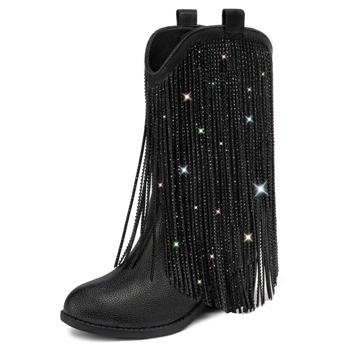 LAURMOSA Rhinestone Fringe Cowgirl Boots for Girls Cowboy Boots for Kids