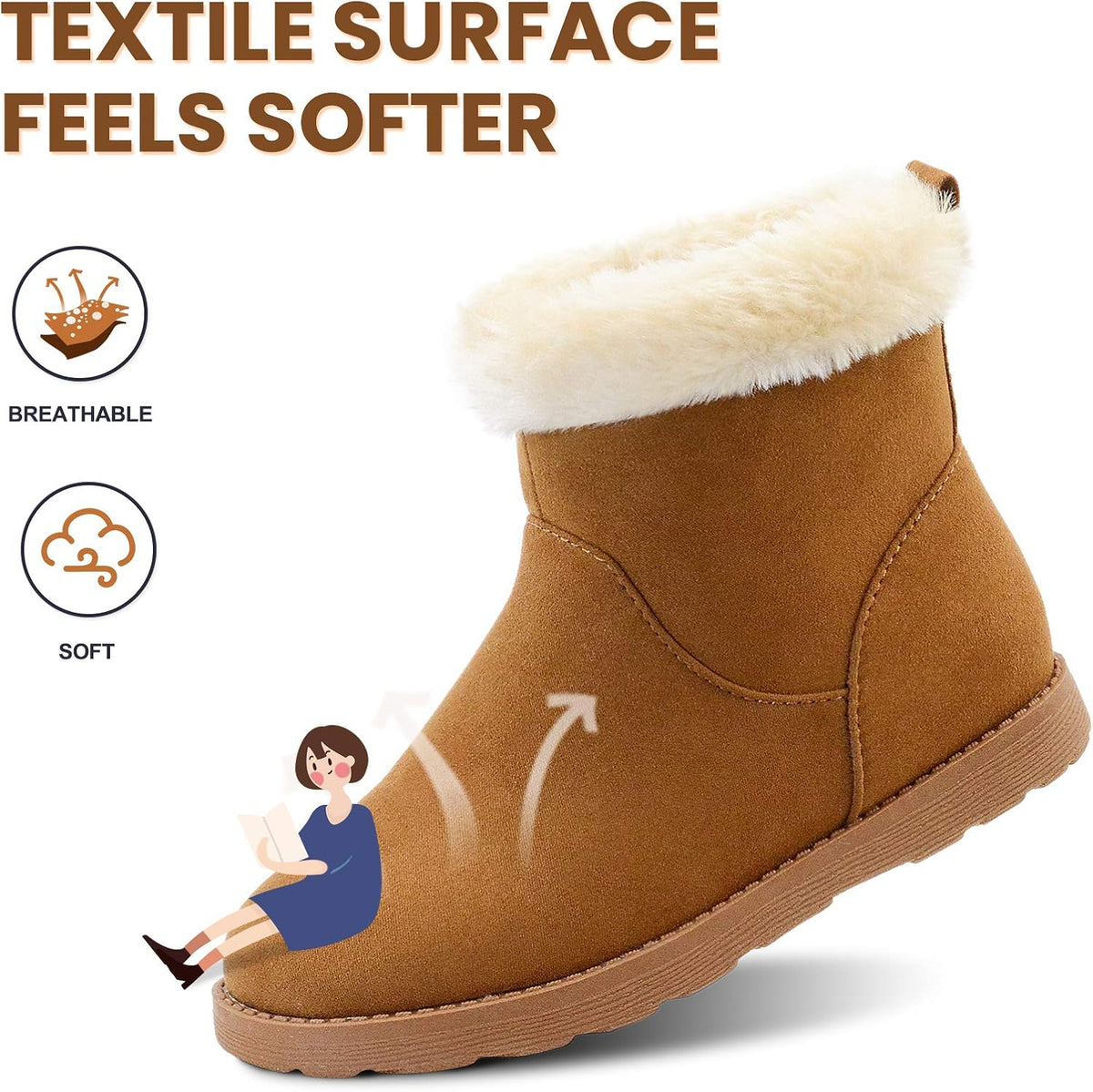 LseLom Girls-Boots-Warm-Ankle-Winter-Boots Kids Soft Plush Lining Fur Collar with Zipper Snow Bootie Indoor Outdoor Shoes for Toddler Little Big Kids Girls