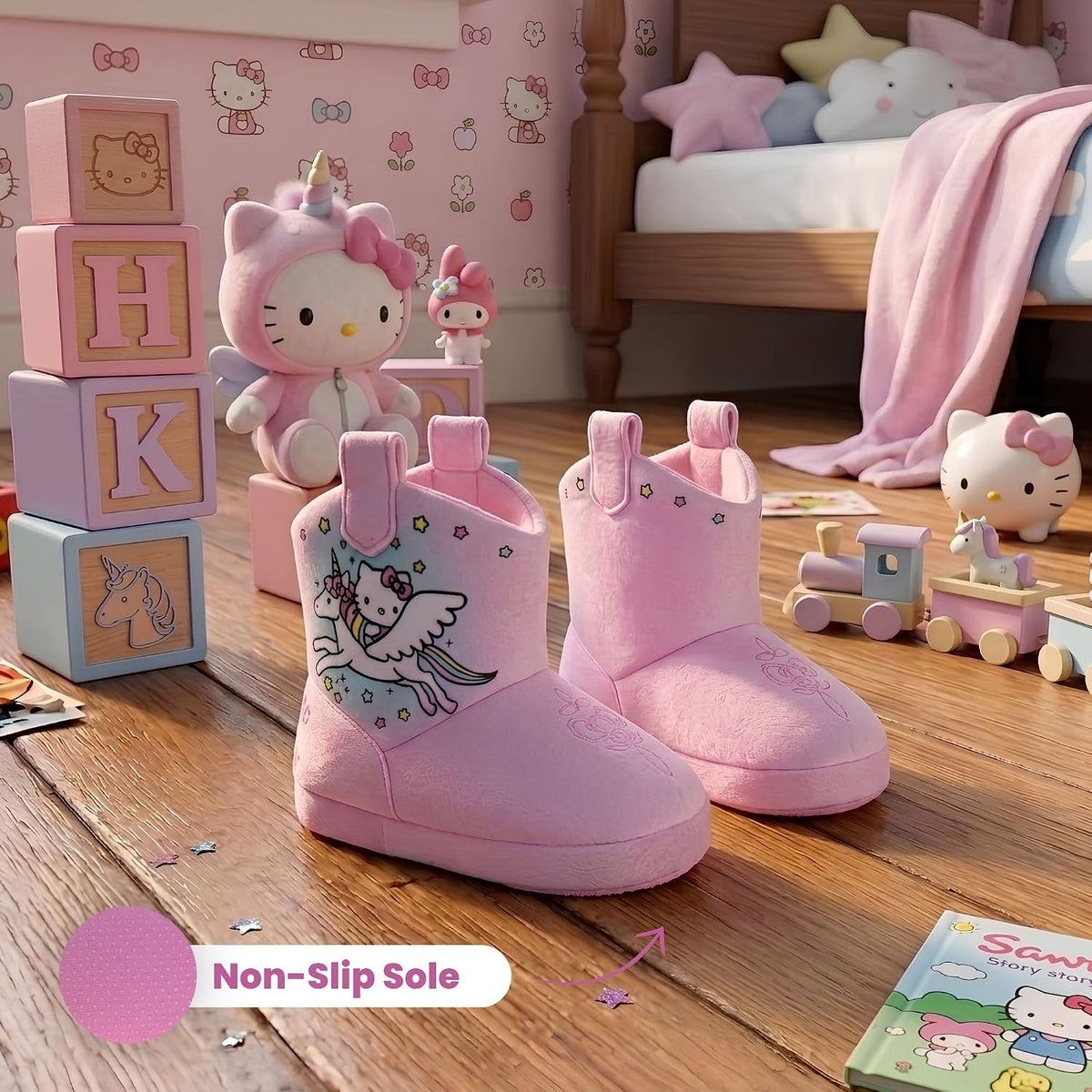 Josmo Hello Kitty Sanrio Slipper Indoor Cute Plush House Shoes for Kids