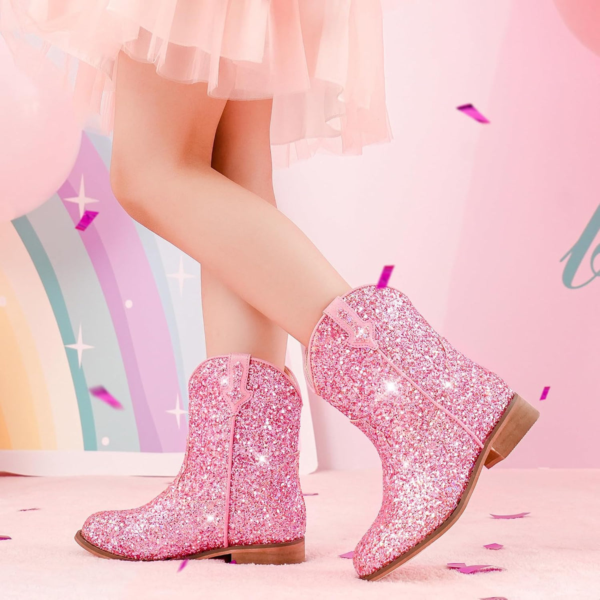 Motasha Toddler Girls Cowgirl Boots Glitter Toddler Cowboy Boot Ankle Girls Boots Little Kids Horse Riding Shoes Party Birthday