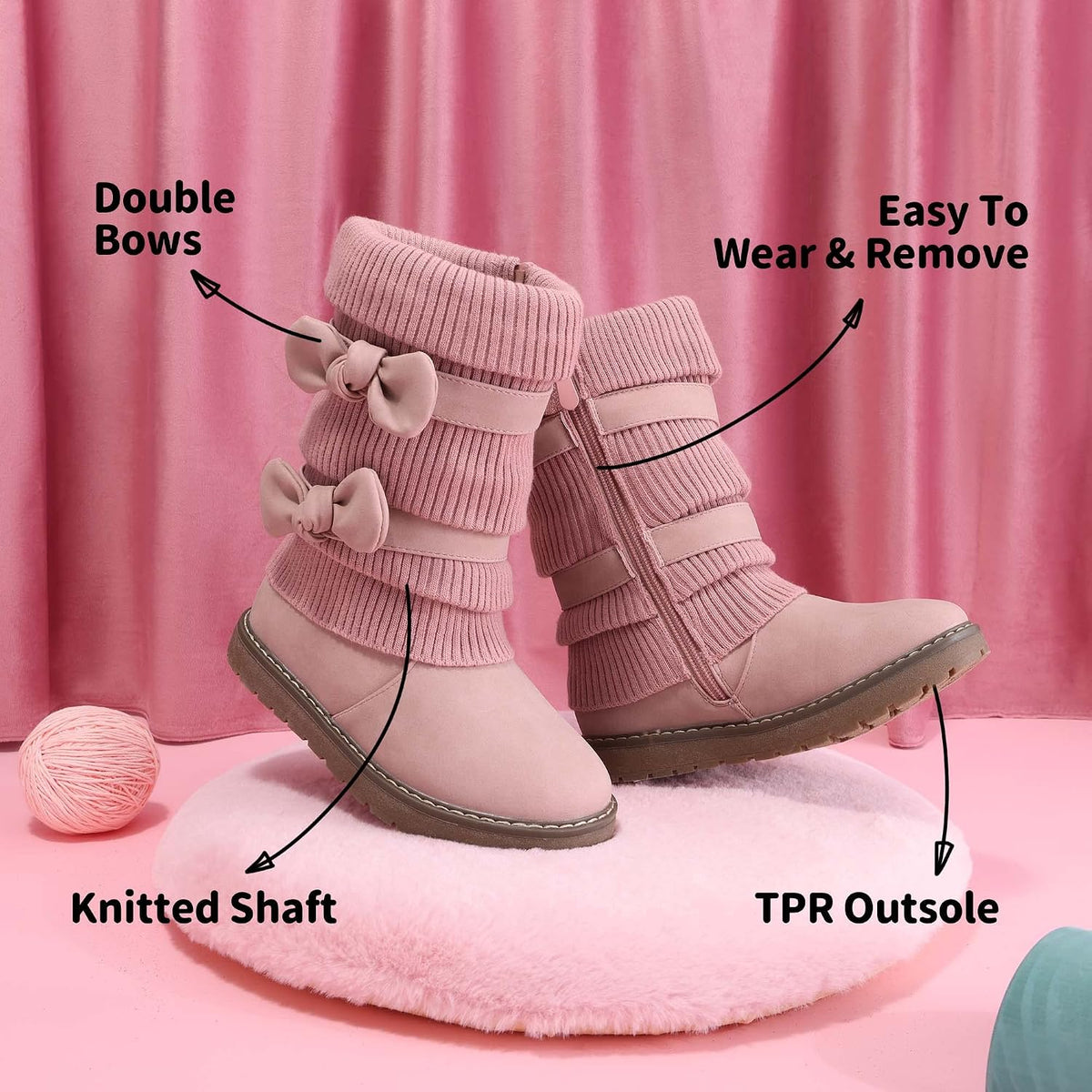 DREAM PAIRS Girls Winter Mid Calf Snow Boots
