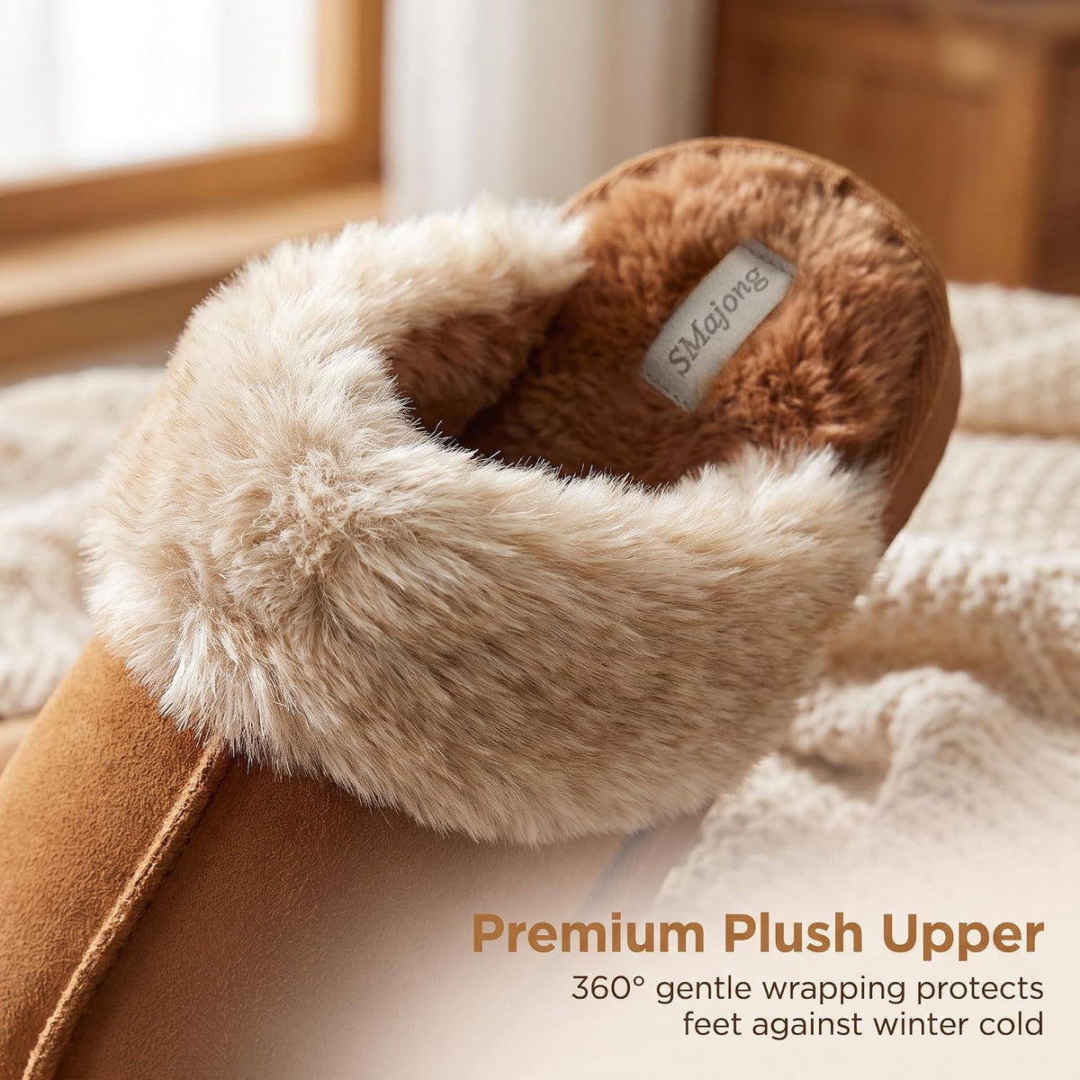 SMajong Kids Warm Fuzzy Slippers Memory Foam Non Slip House Shoes
