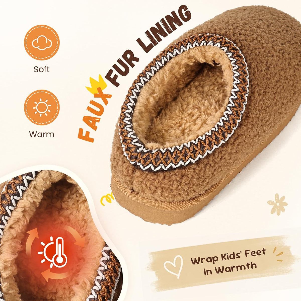 Kids Slippers Girls Boys Fuzzy Memory Foam House Slippers Slip-on