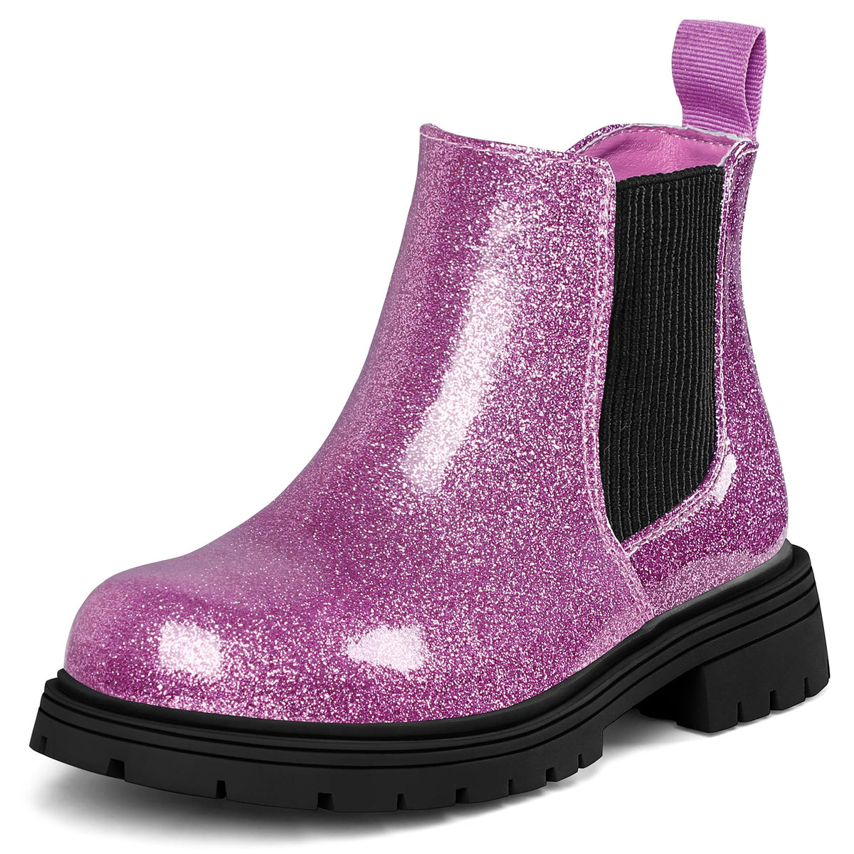 K KomForme Girl Glitter Ankle Boot Side Zipper Chelsea Booties Lug Sole