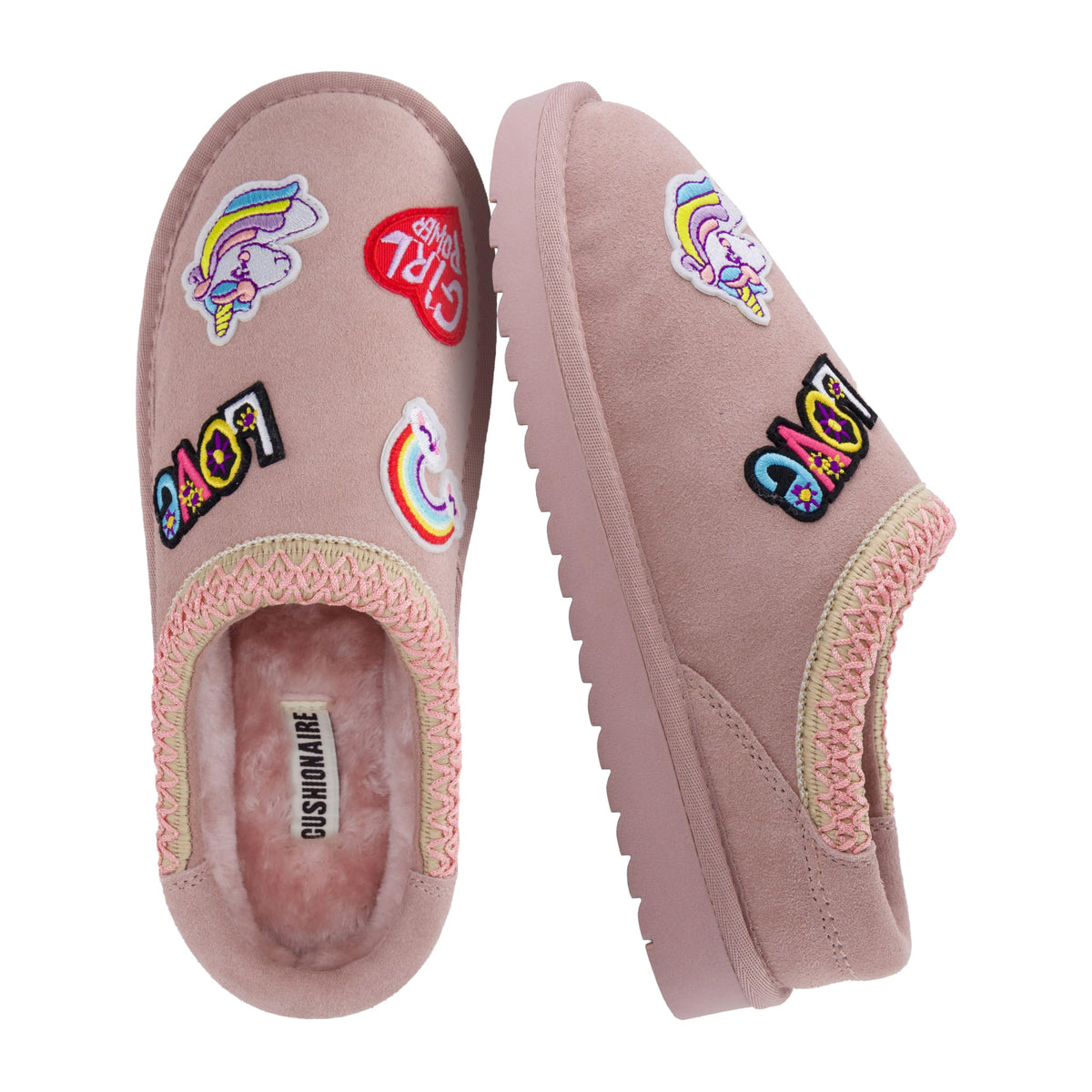 CUSHIONAIRE Keto Genuine Suede Leather Kids Slippers for Boys and Girls – Cozy Slip-On Mule House Shoes with Faux Fur Lining, Cushioned Memory Foam Comfort