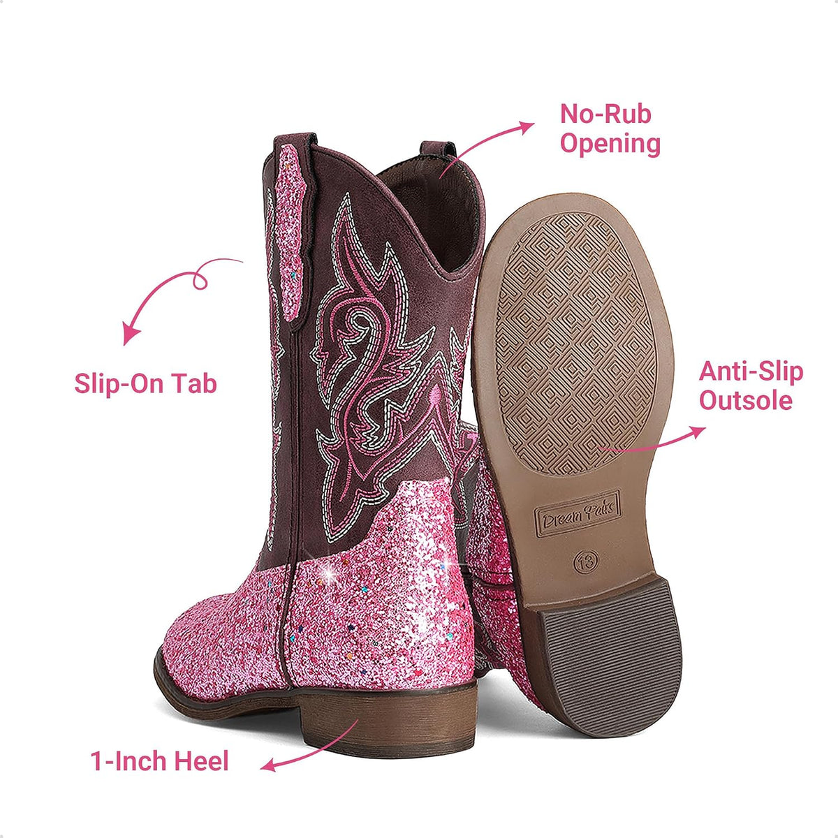 DREAM PAIRS Girls Cowboy Cowgirl Boots
