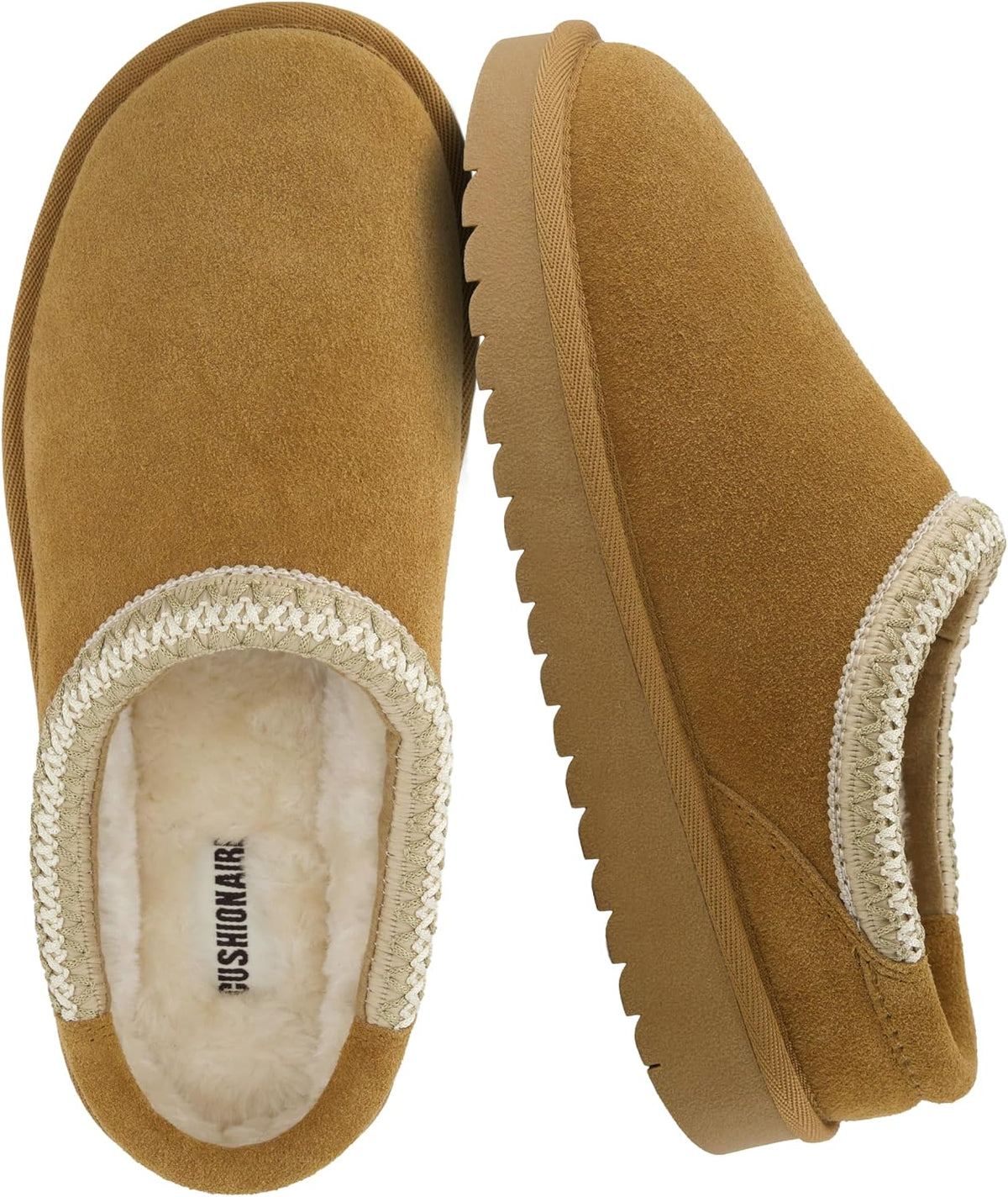 CUSHIONAIRE Keto Genuine Suede Leather Kids Slippers for Boys and Girls – Cozy Slip-On Mule House Shoes with Faux Fur Lining, Cushioned Memory Foam Comfort
