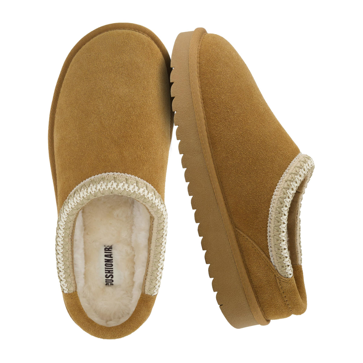CUSHIONAIRE Keto Genuine Suede Leather Kids Slippers for Boys and Girls – Cozy Slip-On Mule House Shoes with Faux Fur Lining, Cushioned Memory Foam Comfort