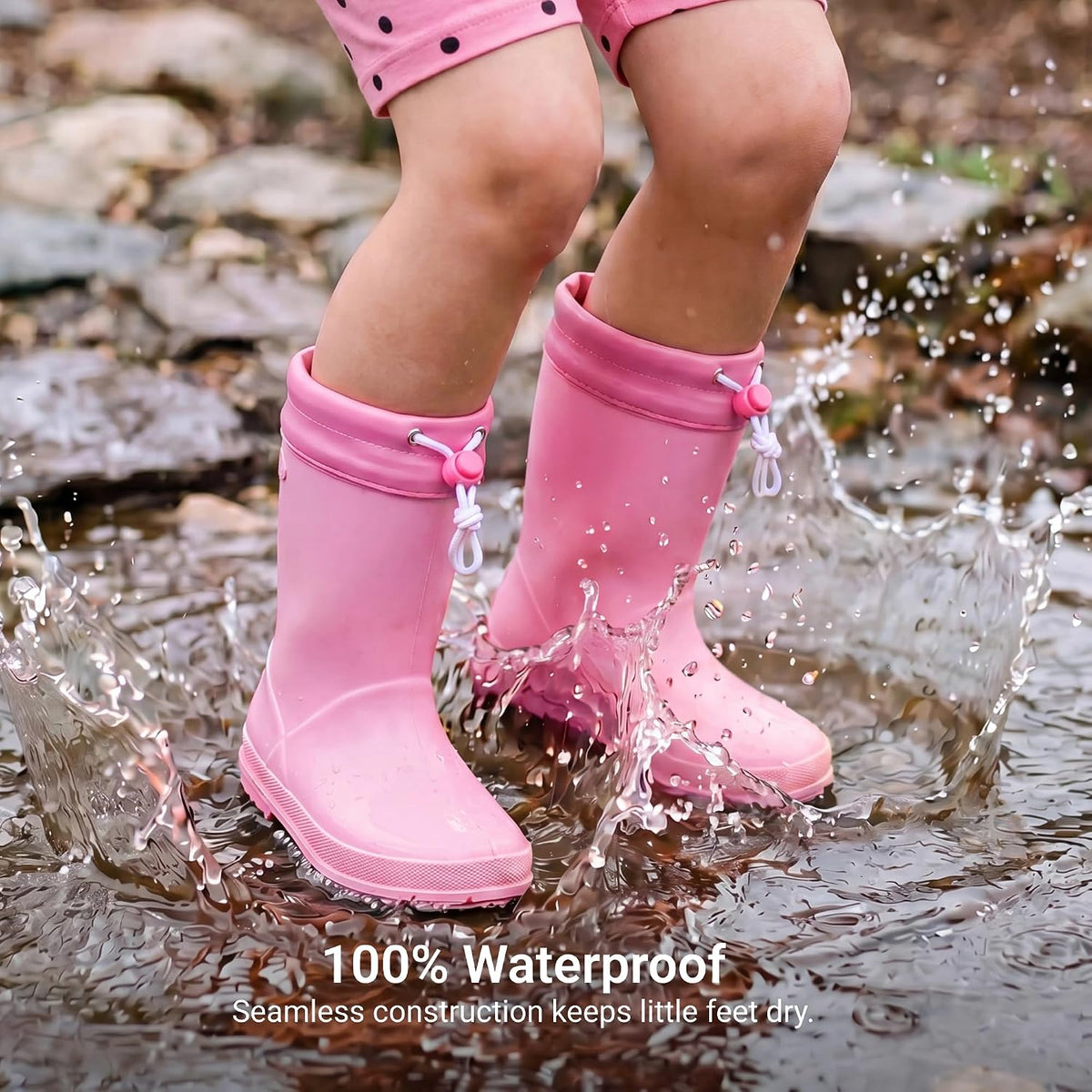 DREAM PAIRS Kids Waterproof Drawstring Rain Boots