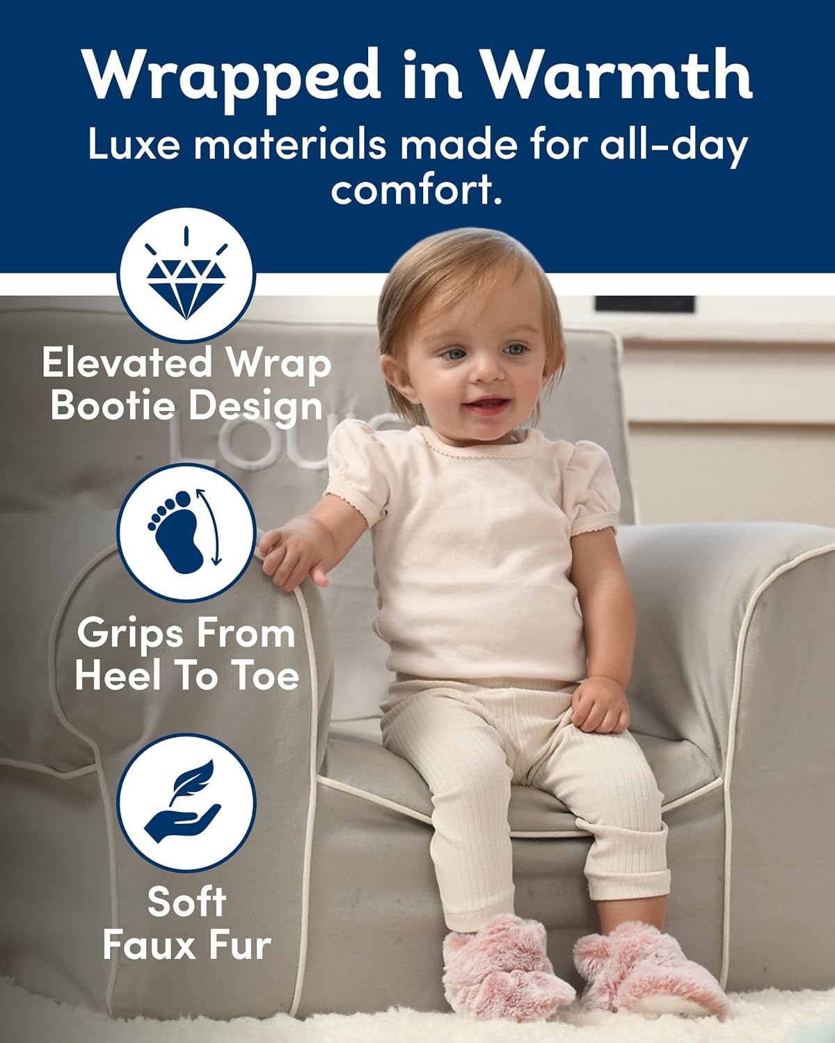 Fruit of the Loom Cozy Thermal Wrap Booties with Non-slip Grips for Baby Girls, Boys, Unisex -