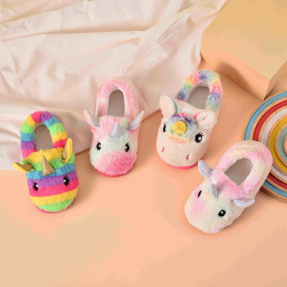 Ainikas Girls Plush House Slippers Toddler Kids Fuzzy Slippers