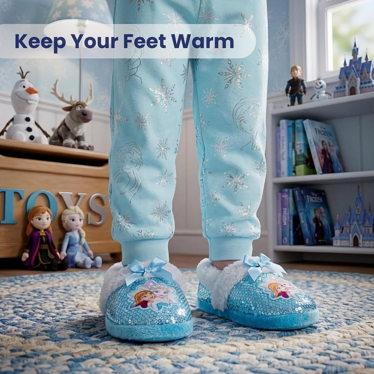Disney Frozen Elsa Anna Girls Toddler Indoor Plush A-Line House Slippers