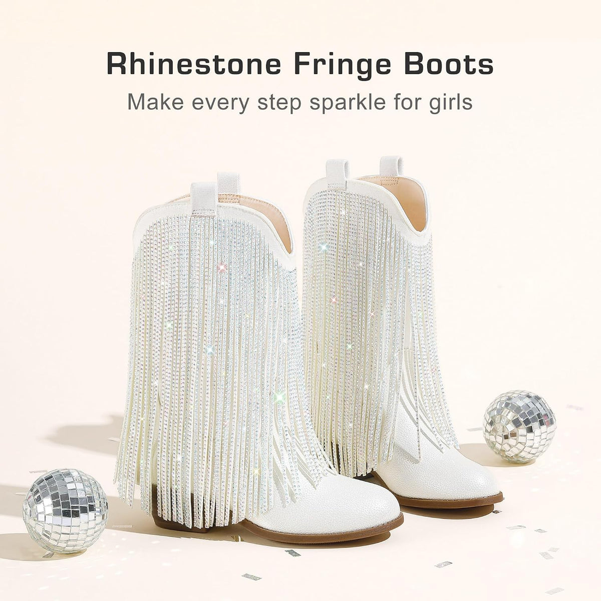 LAURMOSA Rhinestone Fringe Cowgirl Boots for Girls Cowboy Boots for Kids