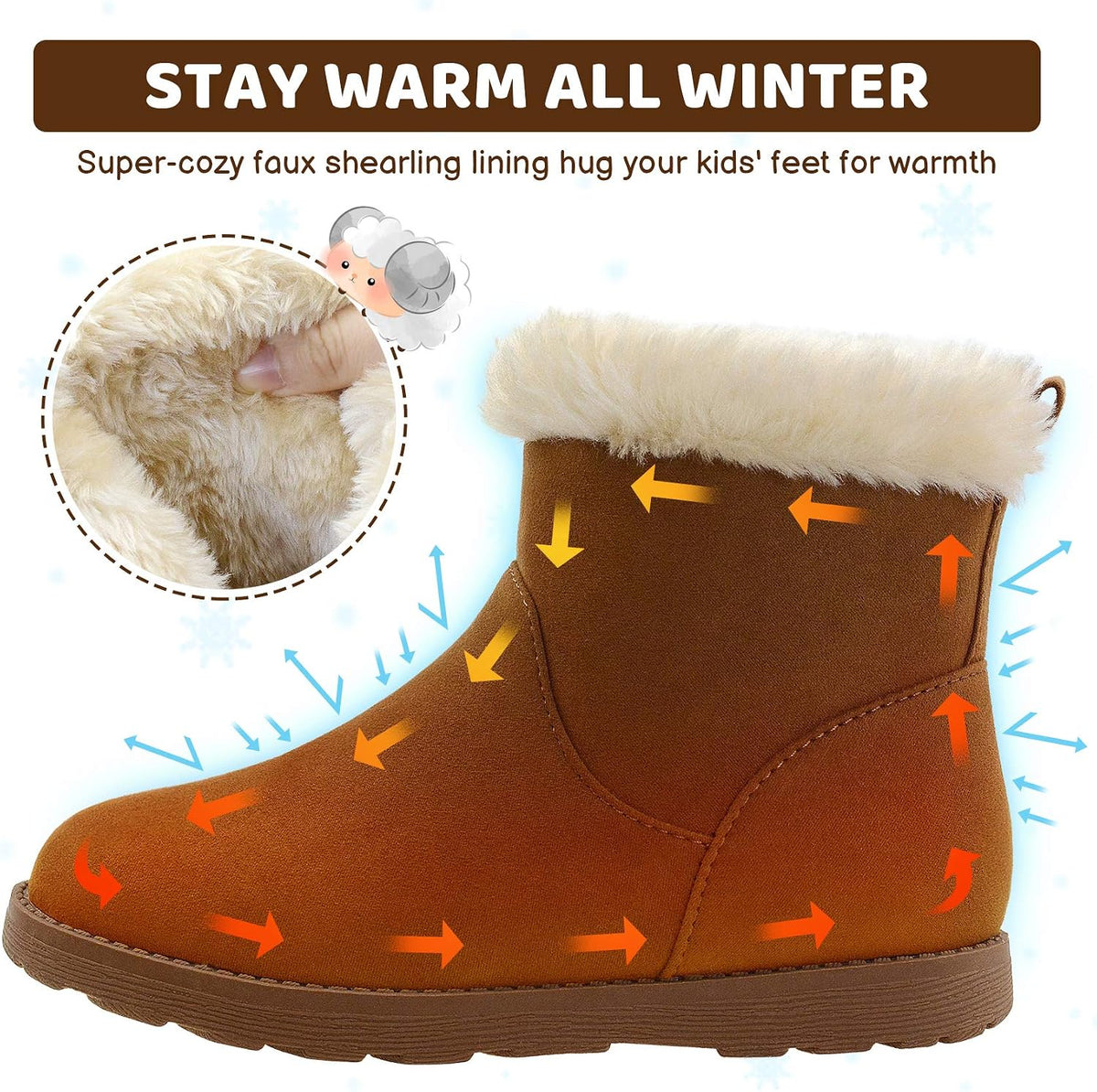 Vonair Girls Fuzzy Warm Winter Short Boots with Furry Faux Fur Lining Bootie Shoes for Toddler Little Big Kids Girls