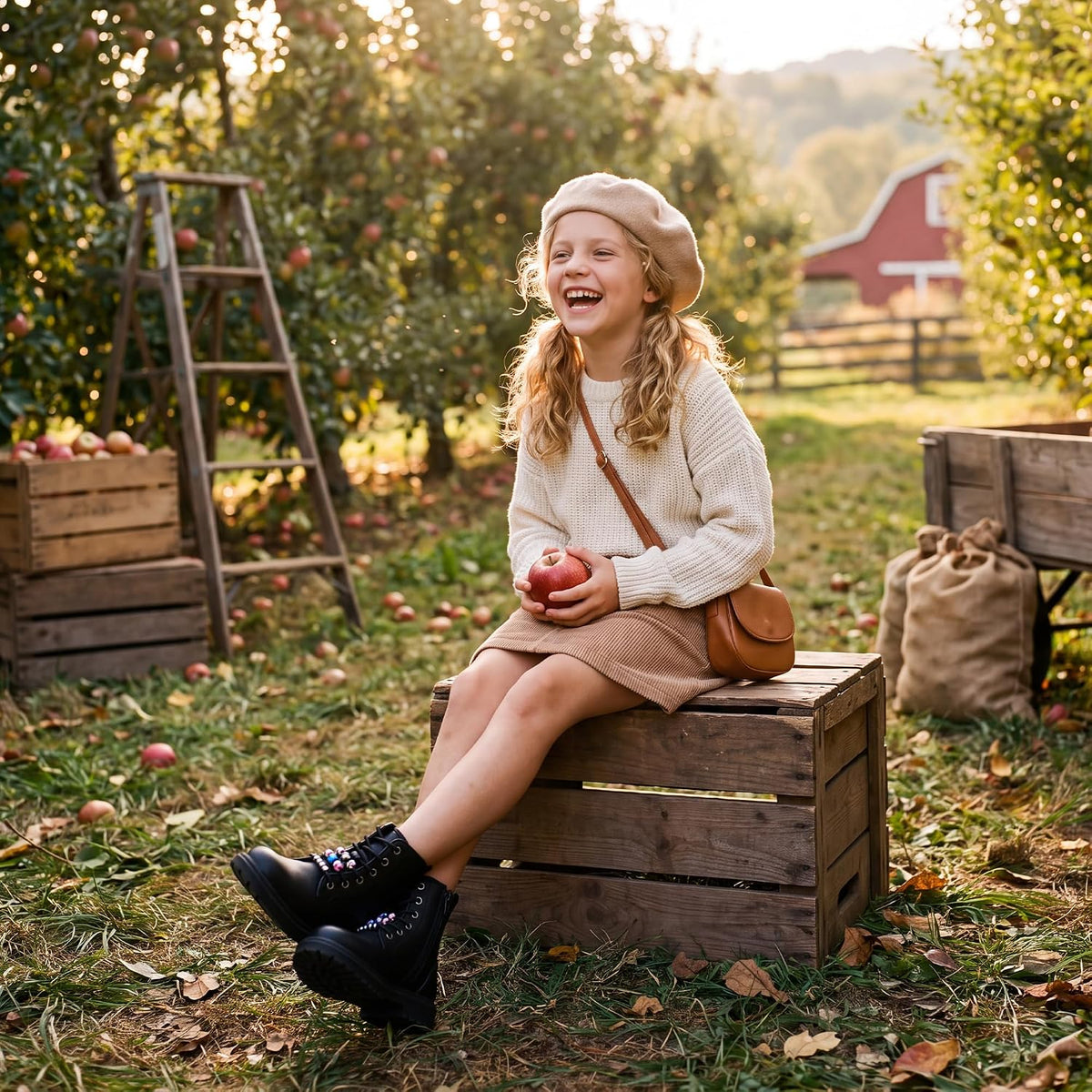 Stelle Girls Combat Boots with DIY Lace Up Zipper Ankle Boots