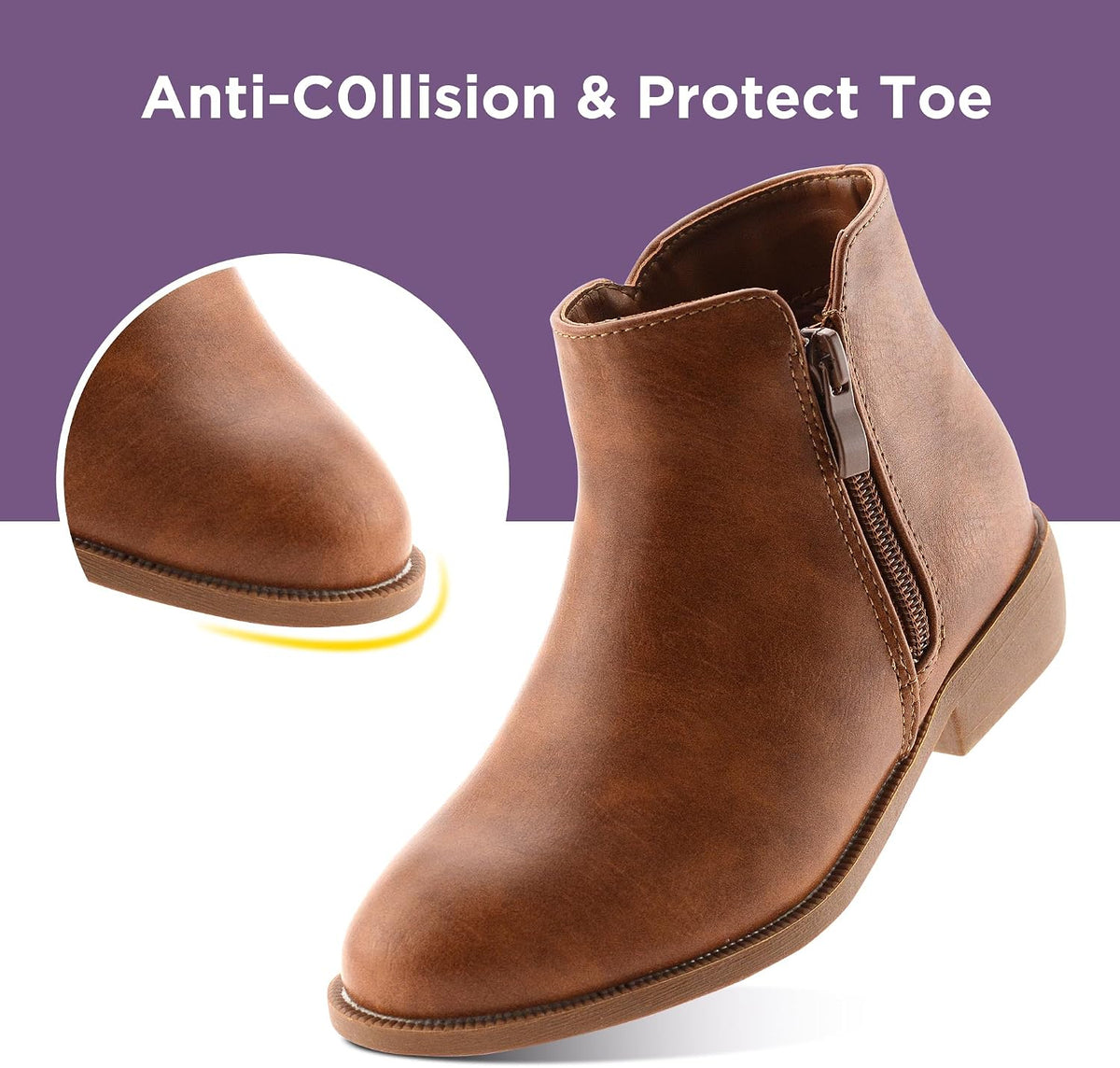 LseLom Girls Ankle Boots Low Heel Side Zipper Fall Winter Booties Outdoor Shoes for Little Kids/Big Kids
