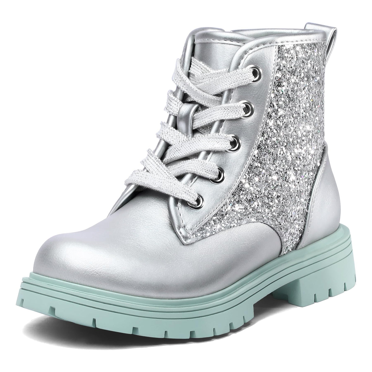 K KomForme Girls Glitter Ankle Boots Kid Combat Shoes With Side Zipper