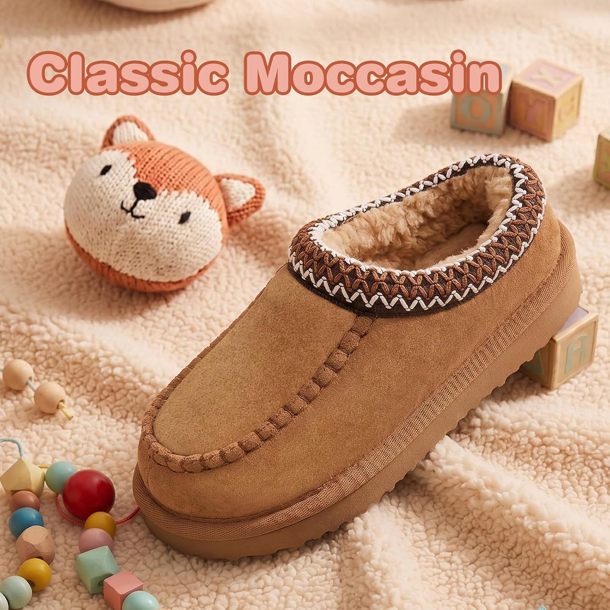 OOW Kids Slippers for Boys Girls Moccasin Warm Fuzzy House Slippers
