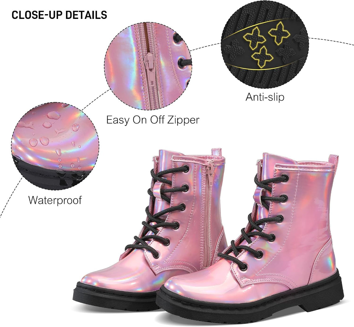 shoeslocker Girls Boots Shiny Stylish Comfort Combat Ankle Bootie