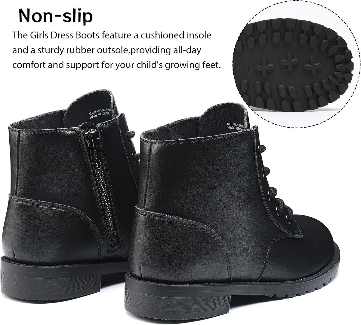 Boys Girls Ankle Combat Boots Kid Shoes with Zipper
