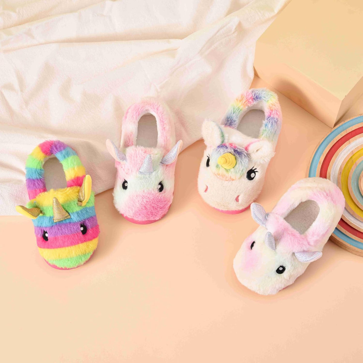 Toddler Slippers Girls Soft Plush House Shoes with Non-Slip Sole Cute Cozy Little Kids Indoor Slippers