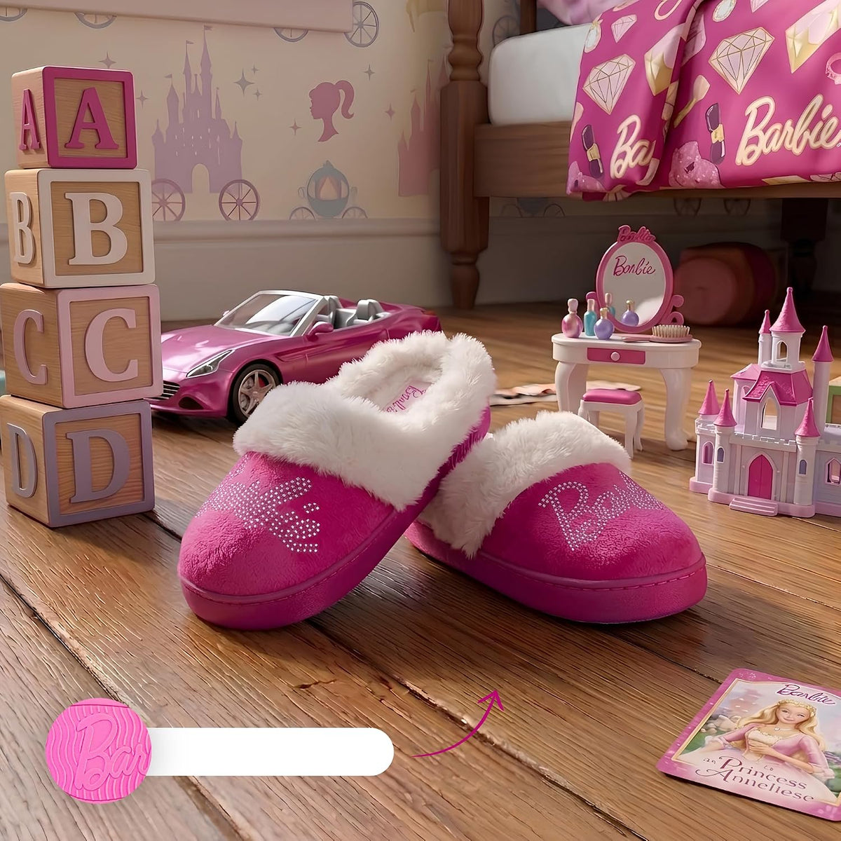 Barbie Girls Slippers Cozy Fuzzy Plush House Shoes Warm Indoor Slippers