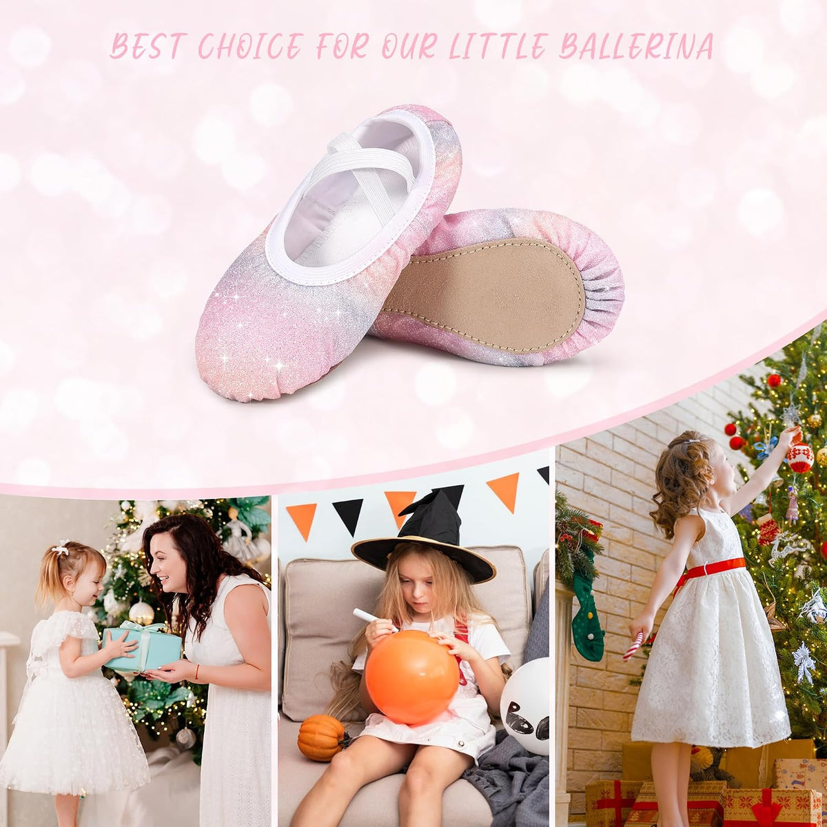 Stelle Ballet Slippers for Girls Glitter Metallic Vegan Leather