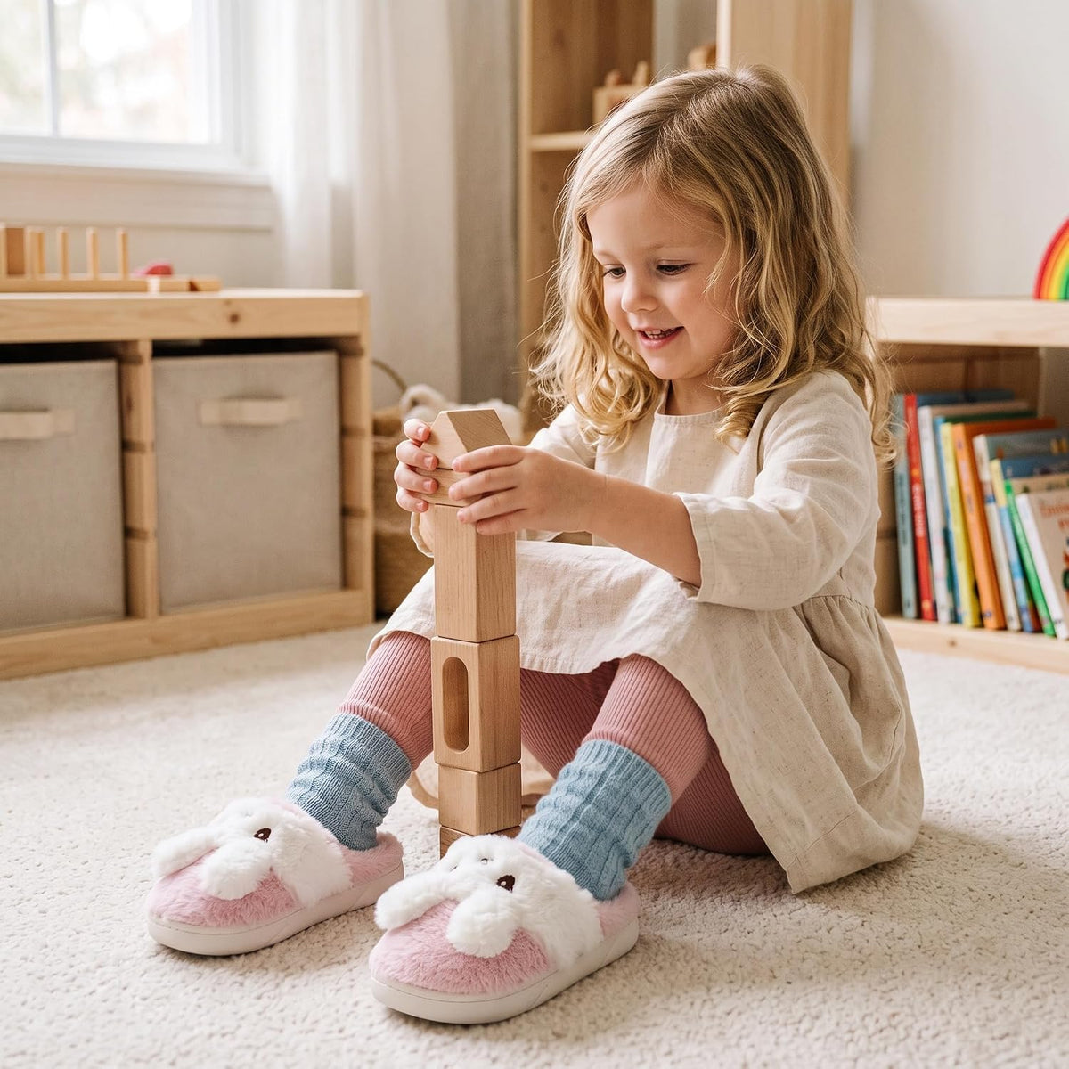 Kids Toddler Bunny Slippers Girls Boys Fuzzy Plush House Slippers Indoor Shoes Warm Memory Foam Soft Bedroom Slides
