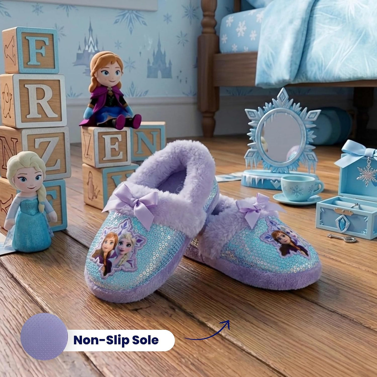 Disney Frozen Elsa Anna Girls Slippers Fluffy Warm Indoor House Slipper