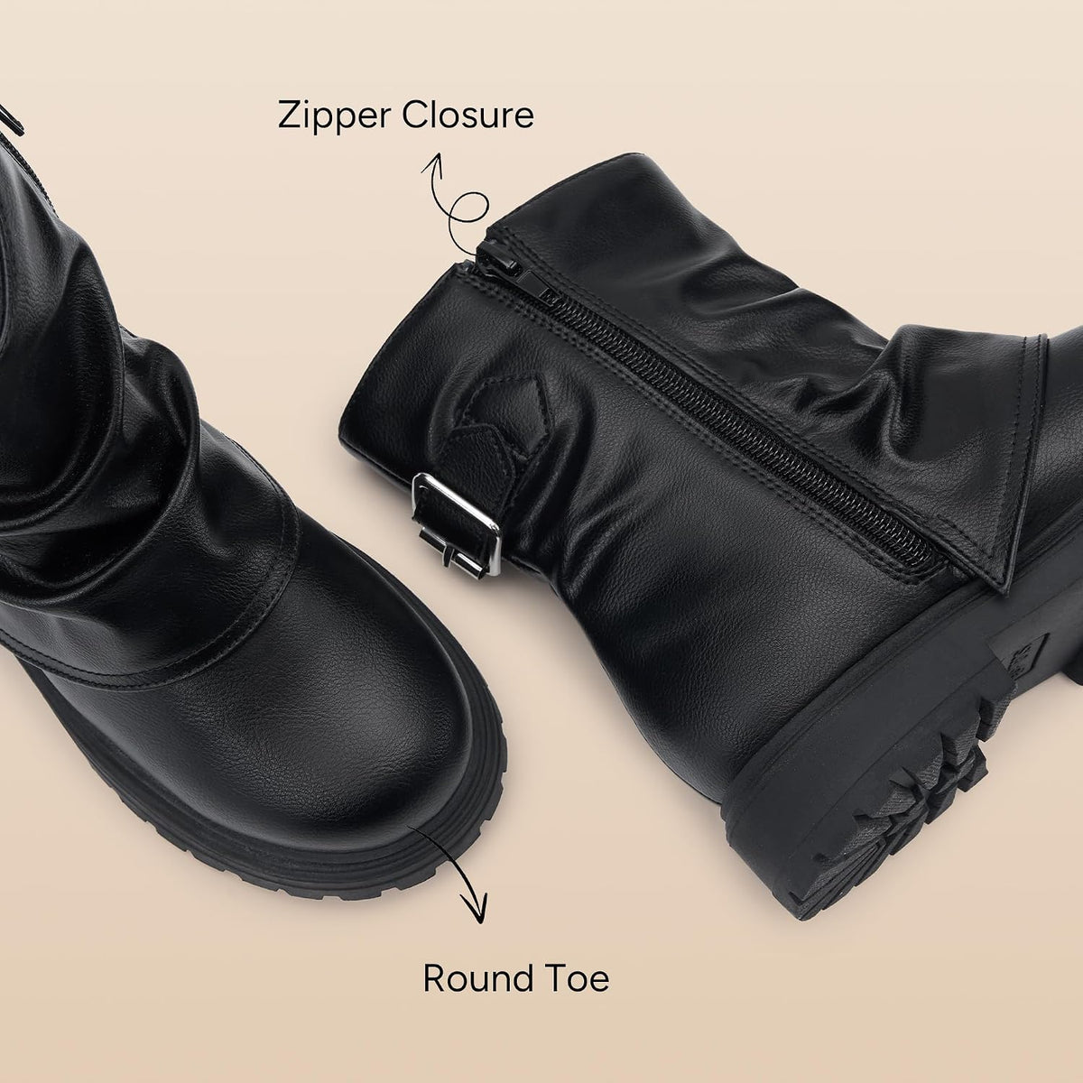 Stelle Girls Combat Ankle Boots Chunky Western Booties Black Shoes