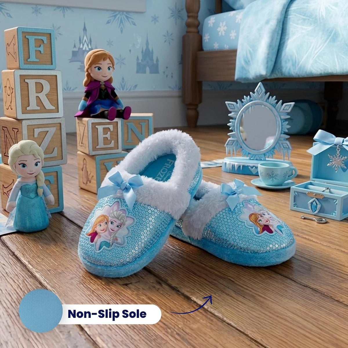 Disney Frozen Elsa Anna Girls Toddler Indoor Plush A-Line House Slippers