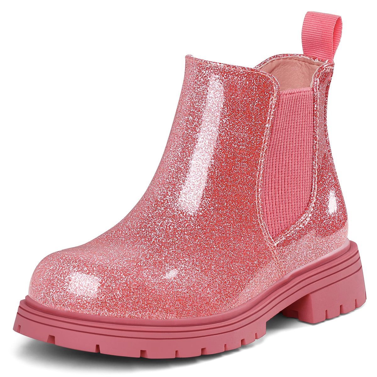 K KomForme Girl Glitter Ankle Boot Side Zipper Chelsea Booties Lug Sole