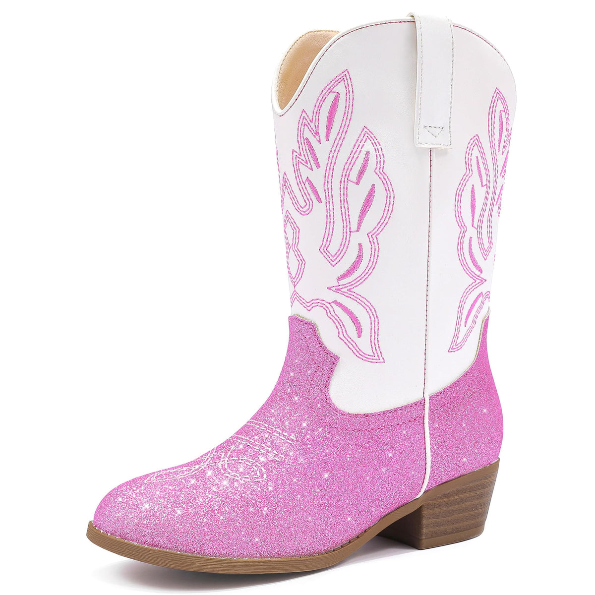 LAURMOSA Cowgirl Boots for Little Girls Mid Calf Pointed Toe Kid Cowboy Boots Side Zipper Classic Embroidered Western Boots Horse Riding Shoes Party for Toddler Little Big Kids