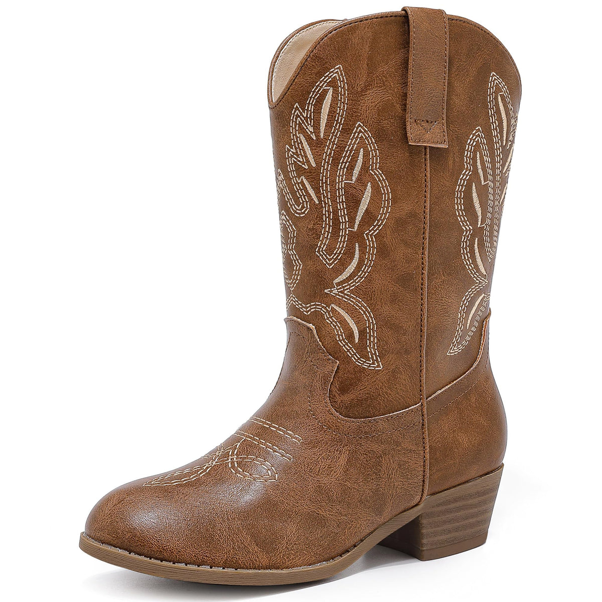 LAURMOSA Cowgirl Boots for Little Girls Mid Calf Pointed Toe Kid Cowboy Boots Side Zipper Classic Embroidered Western Boots Horse Riding Shoes Party for Toddler Little Big Kids