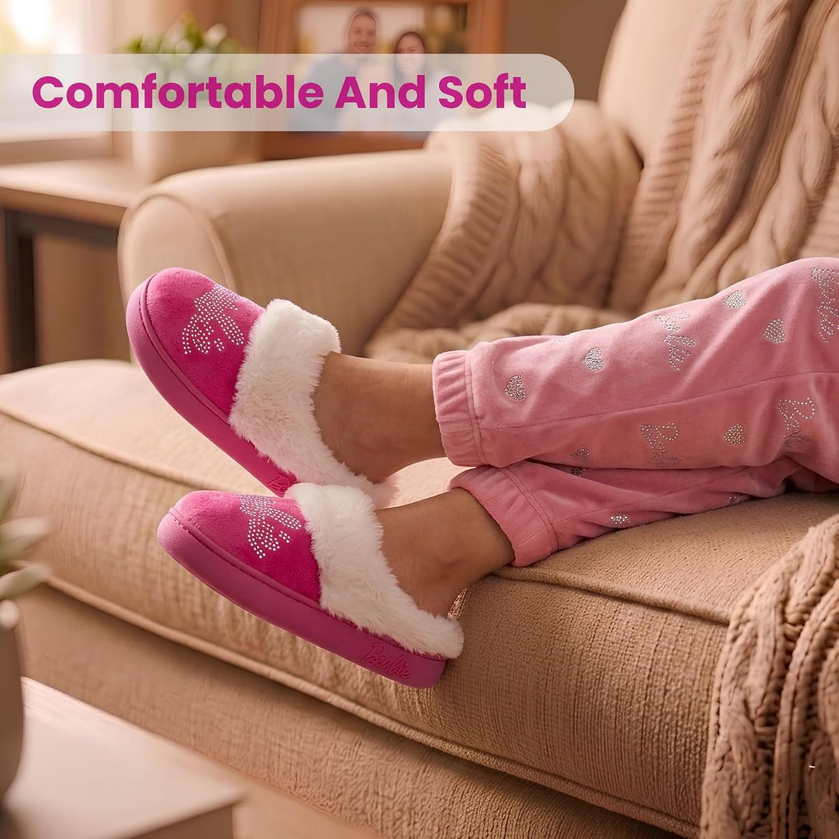 Barbie Girls Slippers Cozy Fuzzy Plush House Shoes Warm Indoor Slippers