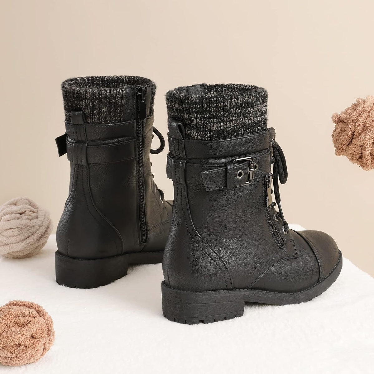 DREAM PAIRS Girl's Combat Lace up Mid Calf Boots